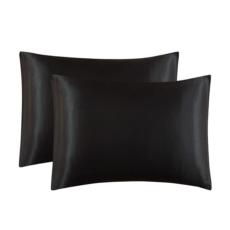 2 Pack Satin Silk Pillow Case Soft Pure Mulberry pillow Case Cover for Hair and Skin with Envelope Closure (Black, Standard(50x75cm)) โ image 1