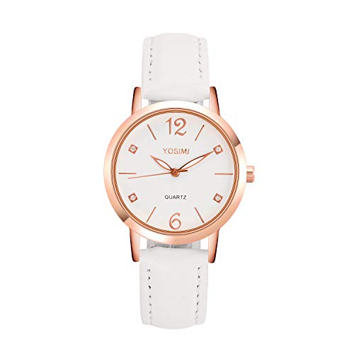 YOSIMI Woman Watch Waterproof Analogue Quartz White Leather Strap Rosegold Case