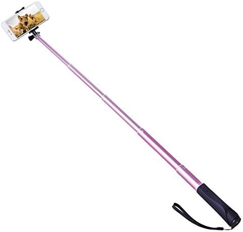 Selfie Stick for iPhone &amp; Android Smartphones Aluminum Extendable Monopod with Adjustable Phone Holder &amp; Built-in Bluetooth Remote Shutter (Pink)