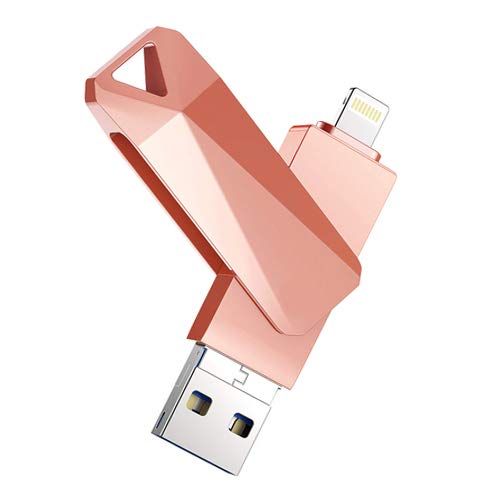 USB Flash Drives for iPhone 128GB 4 in 1 iOS Memory Stick OTG Jump Drive Thumb Drives External Micro USB Memory Storage Drive for iOS, Android, PC (Pink)
