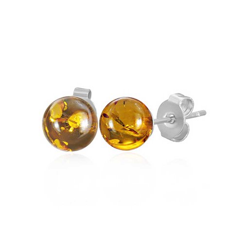 Bling Jewelry Synthetic Amber Ball Stud Earrings Stainless Steel 8mm