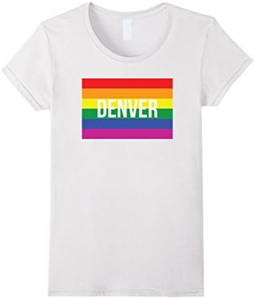 Women's Denver Colorado Gay Rainbow Pride Flag T-Shirt Medium White