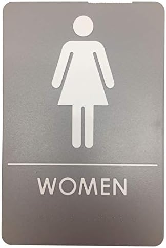 Premier Colors - Women ADA Compliant Restroom Sign - Includes Adhesive Tape and Instructions (1 Sign, Gray)