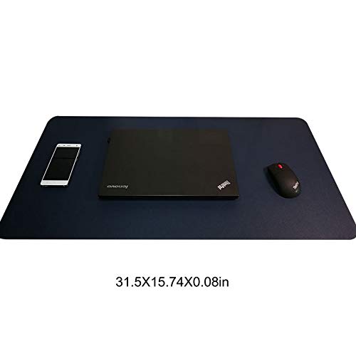 KEVMIYA Pad for Desk with Artificial Leather Material, 31.5X15.74X0.08in, Perfect mat for Home Desk and Office Table, Waterproof and Rectangular with Fillet, Double Sided (Blue+Yellow)