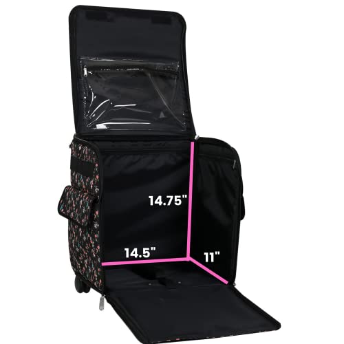 Everything Mary Serger Machine Rolling Storage Case, Black Floral