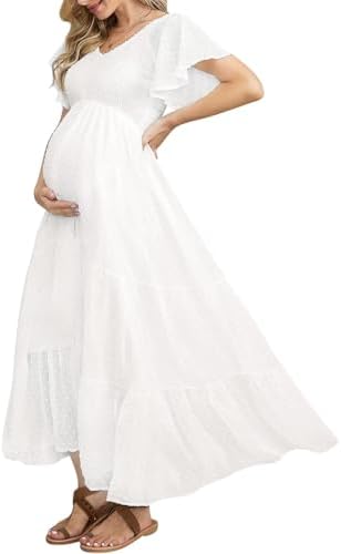 Boho Beige Maternity Dress for Photoshoot Women's Long Sleeve Maternity  Gown Maxi Photography Dress at Amazon Women's Clothing store