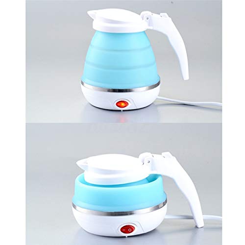 Puyujin Ultrathin Upgraded Food Grade Silicone Travel Foldable Electric Kettle Boil Dry Protection Portable with Dual Voltage and Separable Power Cord, 555ML 110-220V US Plug (Blue)