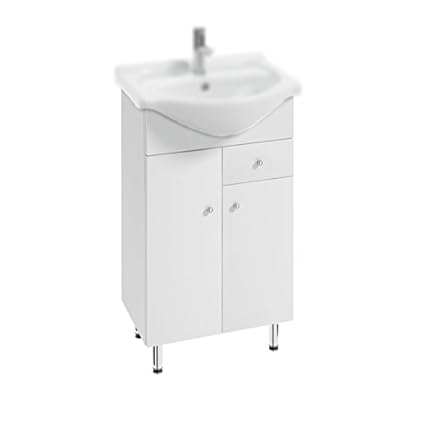 Unterschrank Bremen 33 x 80 x 30 cm (BxHxT) Waschbecken 50 x 16 x 40 cm (BxHxT) Komplettset Badmöbel Badezimmer Weiß Lackiert