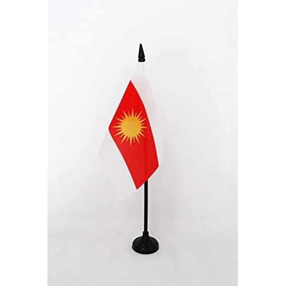 AZ FLAG - Yazidism new Table Flag 4'' x 6'' - Yazidis Office Mini Banner 100% Polyester 15 x 10 cm - Mini Desk Flag with 10'' Pole and Black Plastic Base