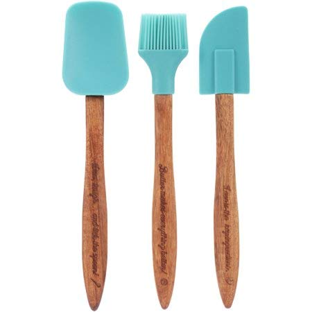 Cowboy Rustic 3-Piece Silicone Head Utensil Set With Acacia Wood Handle, Blue