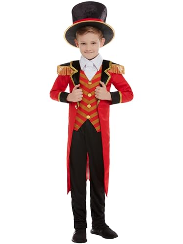 Smiffys Deluxe Ringmaster Costume, Red with Jacket, Mock Shirt, Trousers & Hat, Boys Fancy Dress, Child Dress Up Costumes