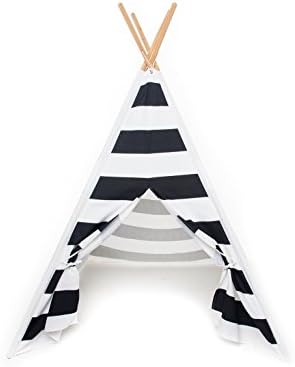 Play Teepee for Kids – 100% Cotton Canvas and Bamboo Poles Portable Indoor Tent for Children – Great for Boy and Girls - LIMITED SUPPLY! By From the Avenue (Black Stripe)
