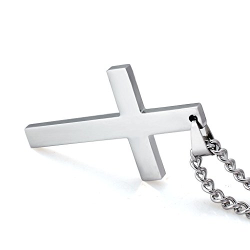 Men's Silver Cross Pendant & Wheat Chain Stainless Steel Necklace Set