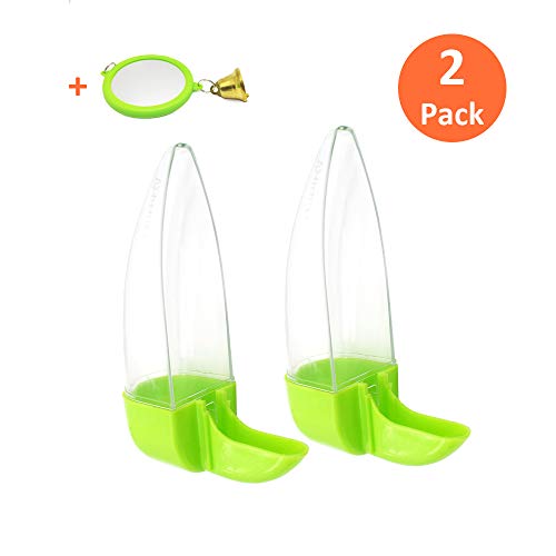 Jmxu’s Bird Feeder and Drinker Set, Clear Plastic Seed &Water Dispenser, 7 Days Capacity, Fits Most Cage, Automatic Feeding for Parrot Parakeets Canaries Finches Budgie (2 Pack)