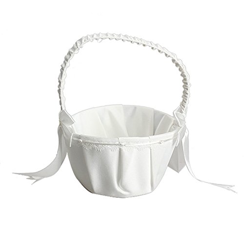 White Ivory Bow Wedding Blower Basket Ceremony Festive Party Love Case Satin Flower Girl Basket