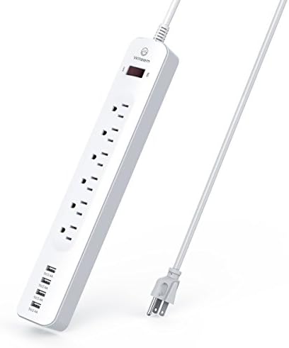 Witeem Surge Protector Power Strip 6 AC Outlets and 4 USB Charging Ports with 6 Feet Extension Cord for Home / Office -White