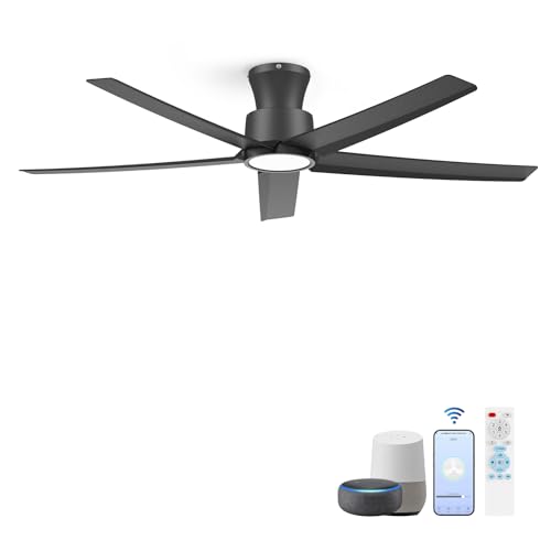 ocioc Ventiladores de techo con luces, 52 pulgadas, motor CC silencioso reversible, regulable, negro ventilador de techo para interiores y exteriores