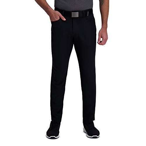 Haggar Men's The Active Series Slim Fit Flat Front Pant Casual, Solid Black, 34W x 29L