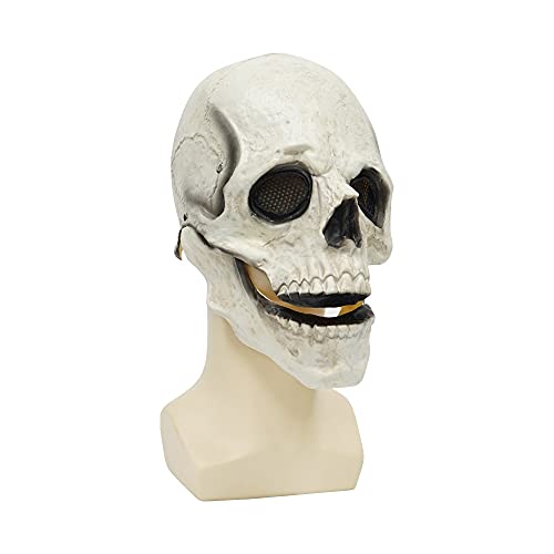 Pixywell Realistic Skull Mask with Moving Jaw, Full Head Latex Halloween Mask for Adults, Scary Skeleton Helmet for Cosplay, Party, Haunted House Decoration (White)