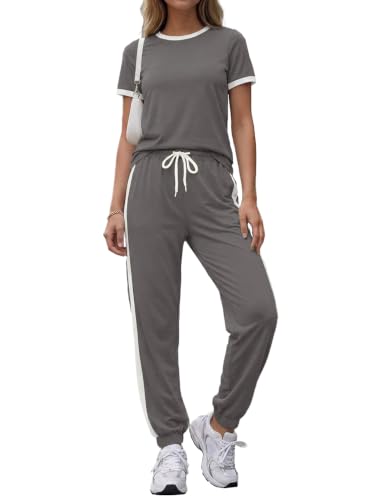 KBKBSN Women 2 Piece Outfits 2026 Summer Short Sleeve Top And Long Pants at Amazon