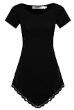 Meaneor Women's Lace Hem Shirts Asymmetrical Round Neck Short Sleeve Tunic Dress Top