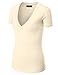 Made by Johnny WT3 Womens Basic Fitted Soft Short Sleeve Deep V Neck T Shirt L Off_White