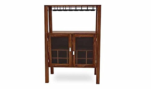 Aprodz Sheesham Wood Wine Storage Samez Stylish Bar Cabinet for Living Room | Teak Finish