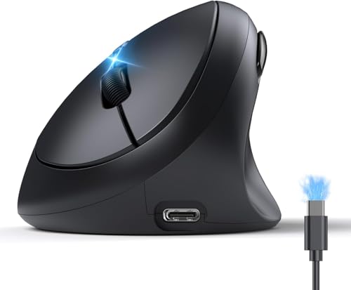 TECKNET Vertical Mouse, Ergonomic Rechargeable Bluetooth Mouse, Multi-Device (BT5.0/3.0 + 2.4G), 4800 DPI, Silent Clicks, 6 Buttons for PC, Laptop, Mac - Black