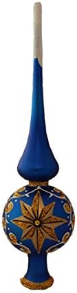 Christmas Tree Topper โ Unique Collection of Blown Glass Xmas Tree Finials โ Mouth-blown, hand-painted Treetop Glass Season Decorations, Beautiful, Classic Christmas Tree ornaments, 10 inch, Star Blue