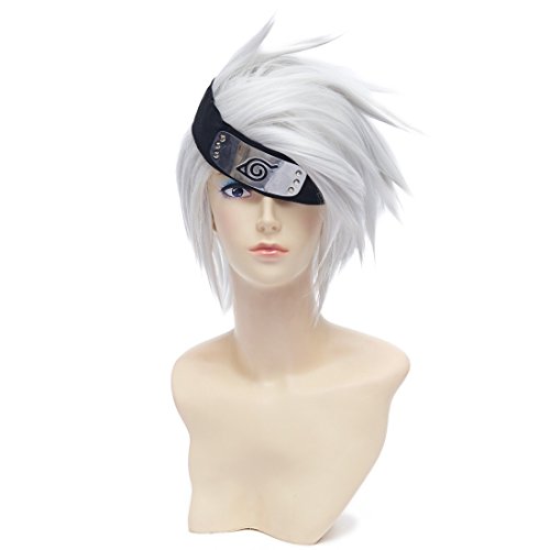 Paixpays Short layered Hatake Kakashi Silver White Anime Cosplay hair full Wig