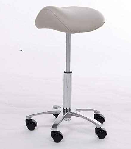 FRNIAMC Hydraulic Saddle Rolling Adjustable, Heavy-Duty (350 lbs) Stool Chair for Beauty Salon Massage Dental Clinic Office(Light Grey)