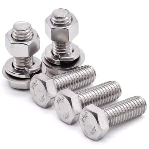M6 x 25mm (12 Sets) Stainless Steel Hex Bolts Hex Nuts Flat Washers Lock Washers Hardware Kits, Full Thread Coverage, DIN933