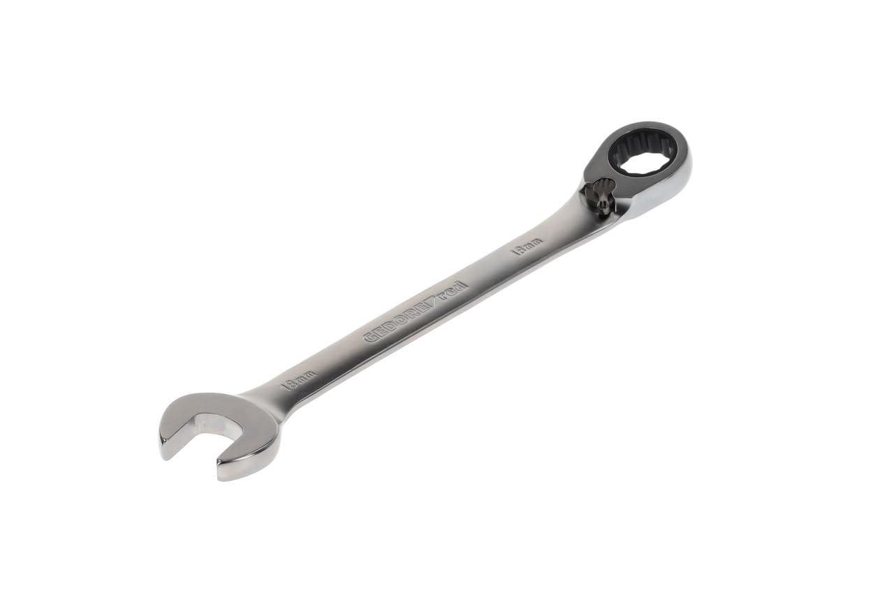 GEDORE red Combination ratchet spanner, Reversible, AF 18 mm, Angled, Flat, Bi-hex, Spanner, R07200180