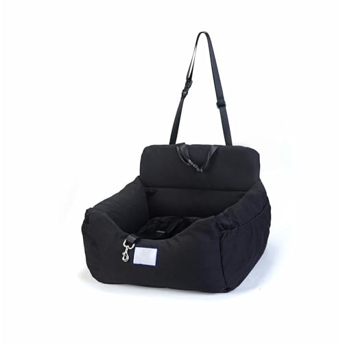 KAPEICamper Pet Dog Car Booster Seat for 2 Small Dogs, Portable Pet Travel Safety Car Seat, Waterproof Dog Travel Bed Bag, Portable Folding Carrier with Seat Belt Removable/Adjustable (Black, Medium)