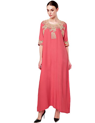 Muslim kaftan dubai half sleeve dress with embroidery for women Islamic clothing...