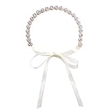 Crystal Rhinestone Wedding Bridal Rose Gold Headband Hair Hairpiece with Ivory Ribbon