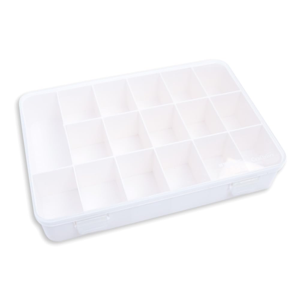 Craftelier - Organizer Box with 17 Compartments for Scrapbooking Materials | Clear and White - Dimensions 26.5 x 17.8 x 4.2 cm (10.4 x 7 x 1.65 inches)