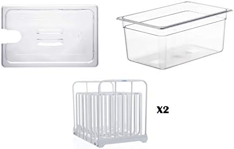 LIPAVI C15 Container with Lid and one Racks - 18 quart Container - 1x N15X Sous Vide Rack Adjustable, Collapsible, Ensures even warming White Polycarbonate with 316L Stainless steel weights - Lid tailor-made for Wancle, Gourmia etc (GO)