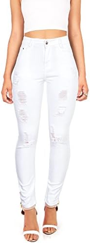 Prestige Denim Juniors High Rise Shredded Skinny Jeans (7, White)