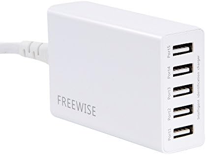 Supre 5 Port Smart USB Charger By FREEWISE | Small Compact &amp; Easily Portable | Strong Power Cable | Ideal For iPad, iPhone, Android Smartphones, Cameras, MP3 &amp; MP4 Devices | User Manual Included
