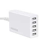 Supre 5 Port Smart USB Charger By FREEWISE | Small Compact & Easily Portable | Strong Power Cable | Ideal For iPad, iPhone, Android Smartphones, Cameras, MP3 & MP4 Devices | User Manual Included