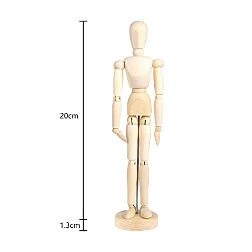 8 Inch Artists Wooden Manikin Flexible Body Joints Human Figure Puppet Model Wood Male Mannequin Doll Ornament Stand for Home Office Desk Decoration Sketching Drawing Painting Supplies
