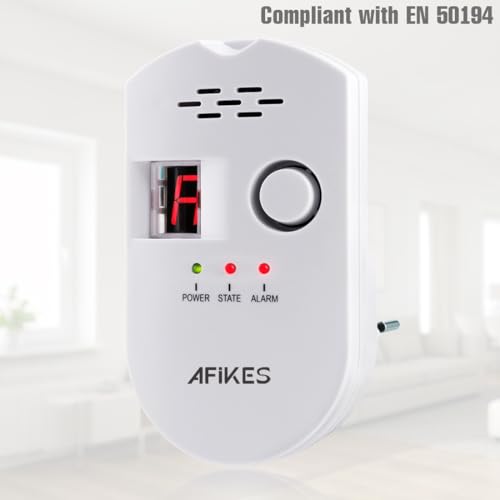 AFiKES - Gas Detectors, LPG/Natural Gas/City Gas Alarm, with Sound Alarm and LED Digital Display, Methane and Propane Butane Monitor (White)