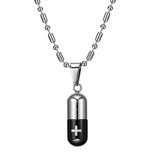 Flongo Pill Case Capsule Cross Medicine Keepsake Pendant Necklace