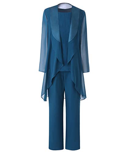 Pretygril-Frauen-3-Stck-Chiffon-Kleid-fr-die-Brautmutter-Hose-mit-Schal-Jacke