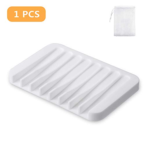 Yako Soap Dish, Bar Soap Holder Box Stand Case Saver Tray for Shower Bathroom Kitchen, Premium Flexible Silicone Soap Dishes, Prevent Melting, Non-Slip Design, Easy Cleaning, White