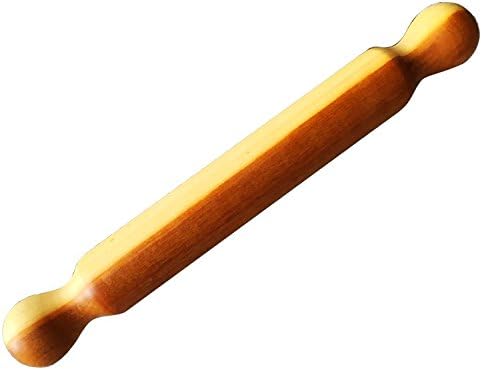 Chinese Jujube Tree Wooden Rolling Pin Classic for Baking Dough Pizza Pie Cookies,Easy to Handle, Eco-friendly and Safe, Sleek and Sturdy, Red and white(15.7-Inch)
