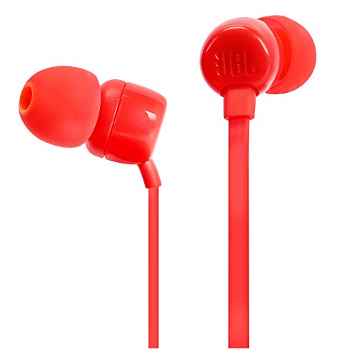 JBL Tune 110 in-Ear Headphones with Pure Bass, Mic & Tangle Free Flat Cable (Red)