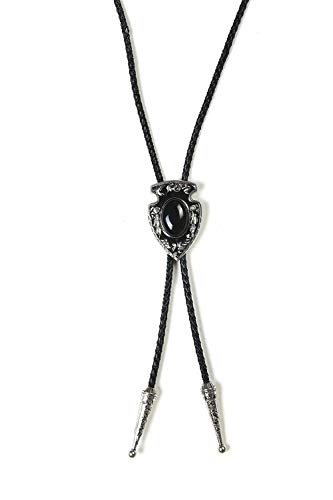 Western Black Bolo Tie for Men and Women,Native American Leather Bolo Tie String - Thumbnail 3