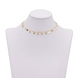 Geerier Charming Gold Disc Choker Necklace Coin Choker Disc Dangle